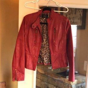 TCEC Red moto faux leather jacket